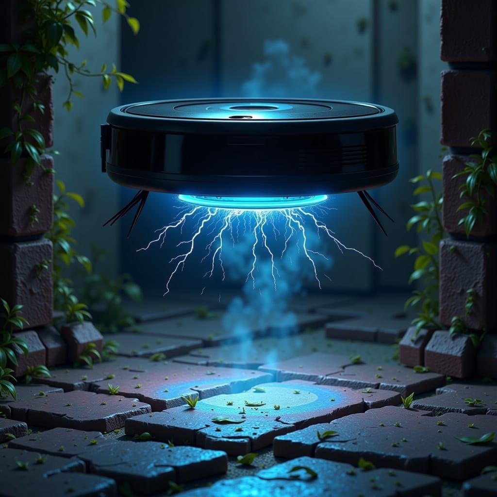 Menacing Roomba in Dark Fantasy Concept Art Style