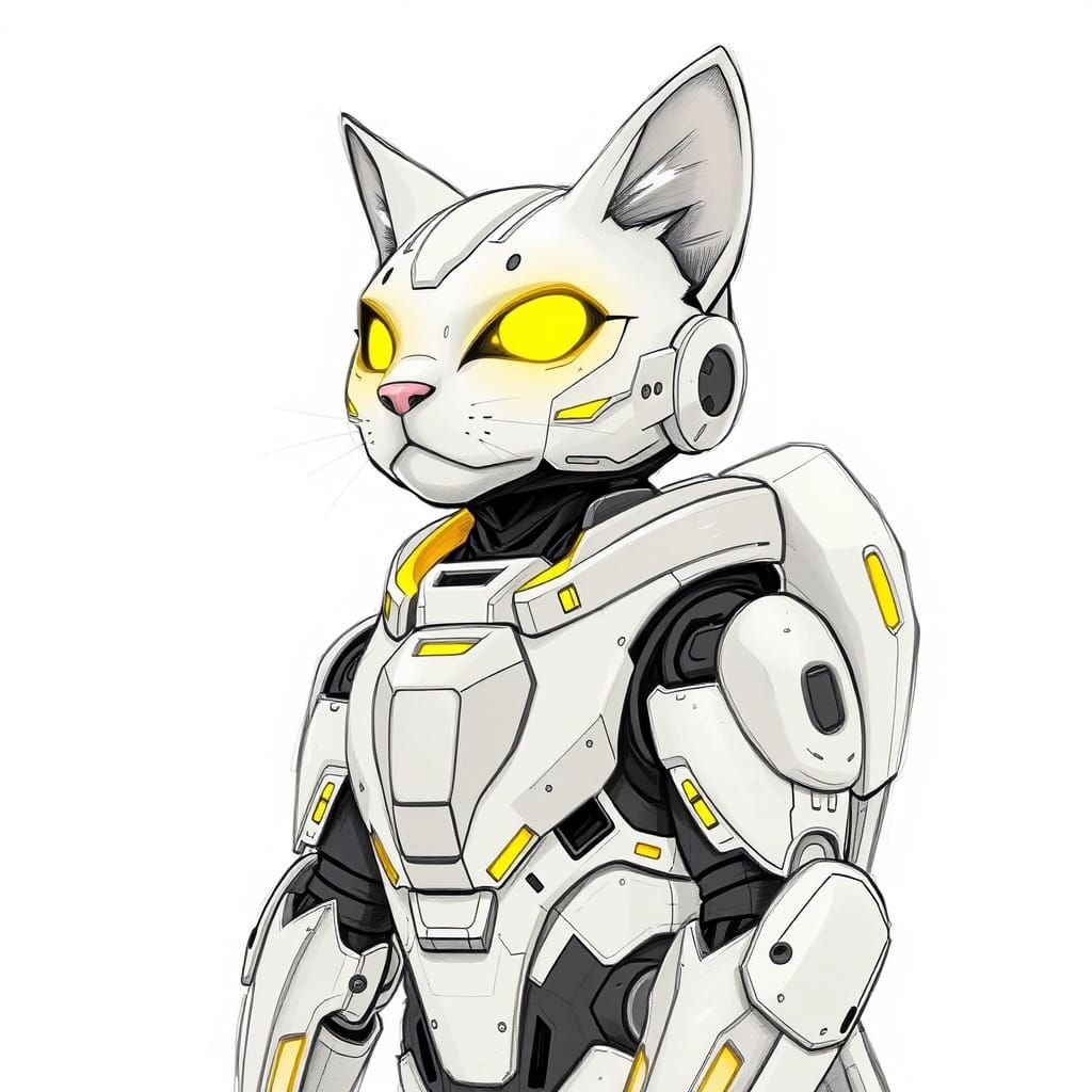 Futuristic Mech Cat in Charcoal Sketch Style