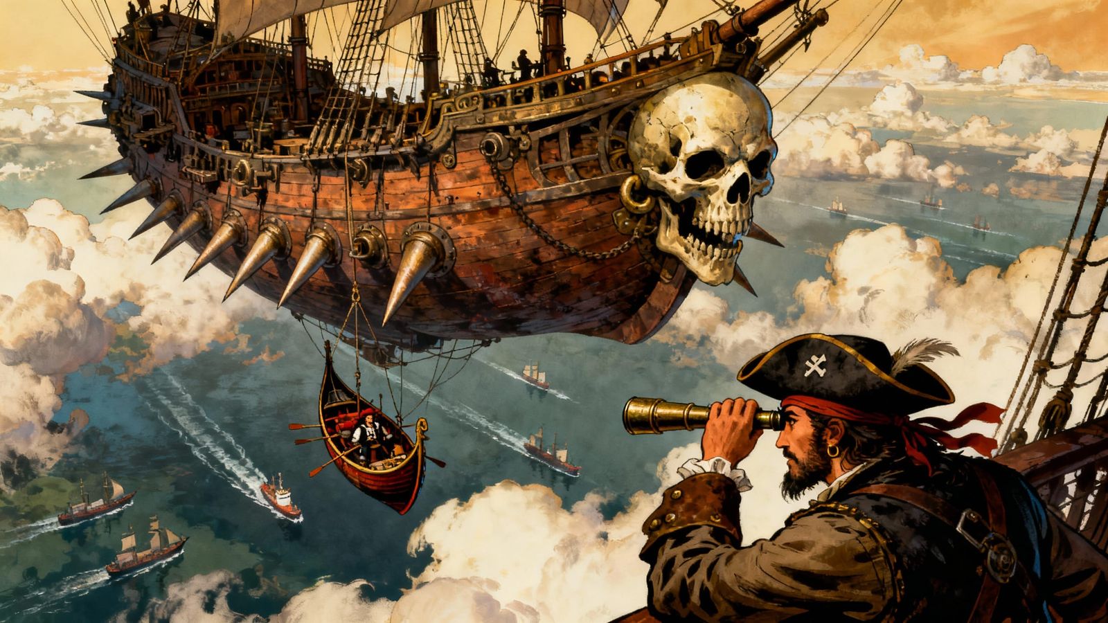Steampunk Pirate Airship Soars Through Clouds