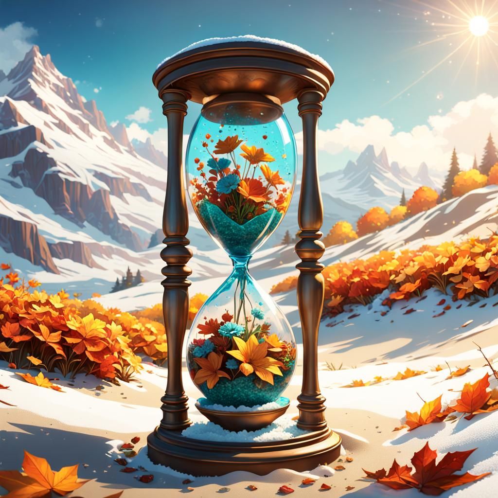 Hourglass of the Seasons: Spring, Summer, Autumn, Winter