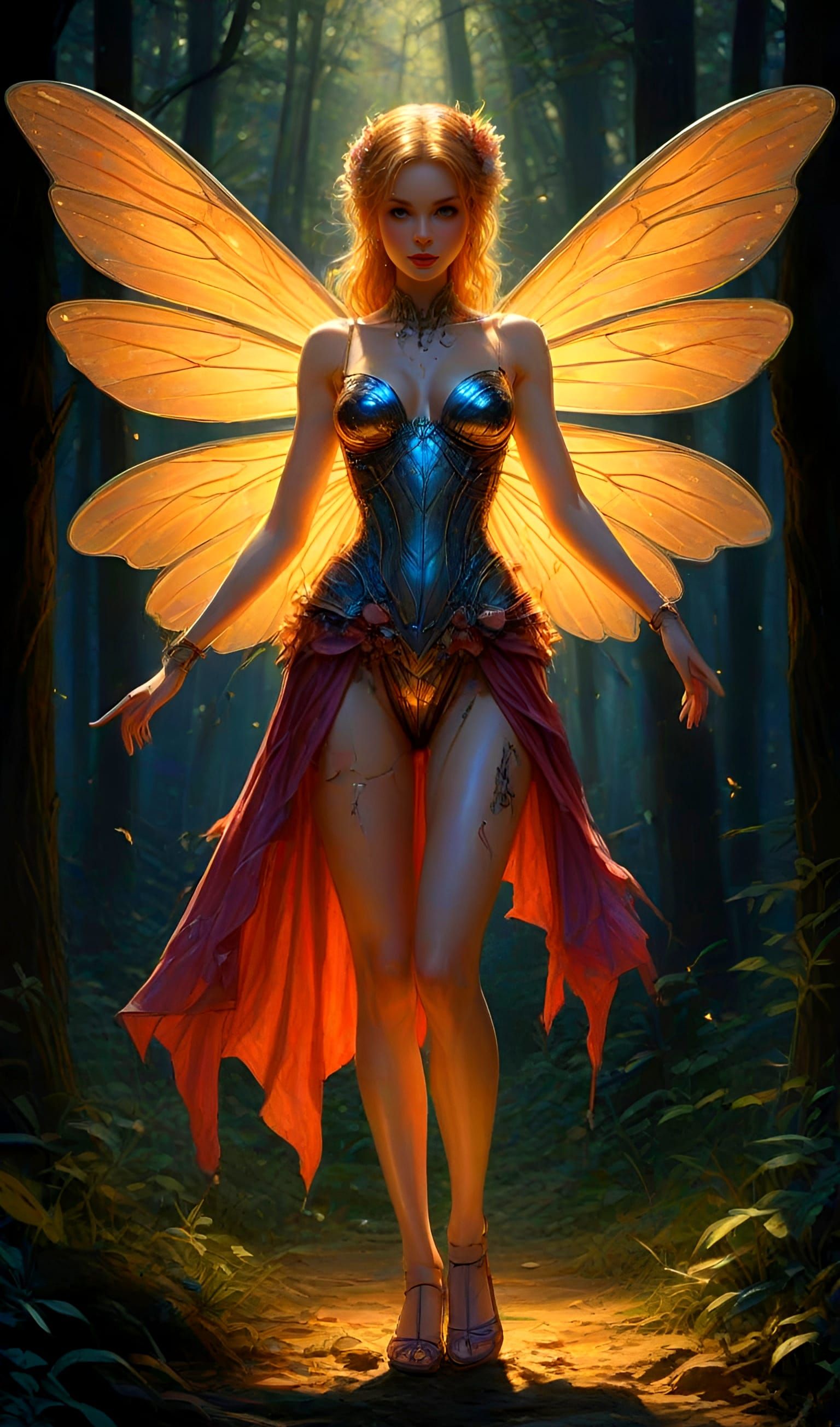 Cyborg Sprite Dancing in Enchanted Forest