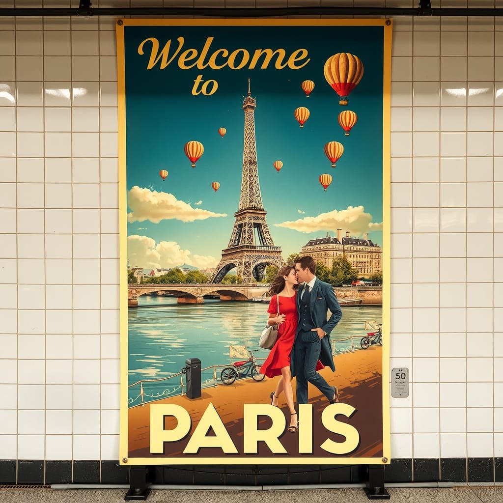 Retro Travel Poster: Sparkling Eiffel Tower in Paris