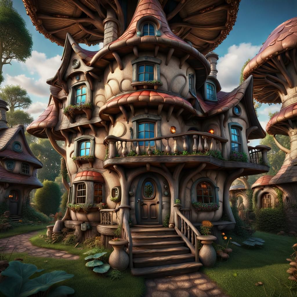 Mushroom House in Hyperrealistic Fantasy Style