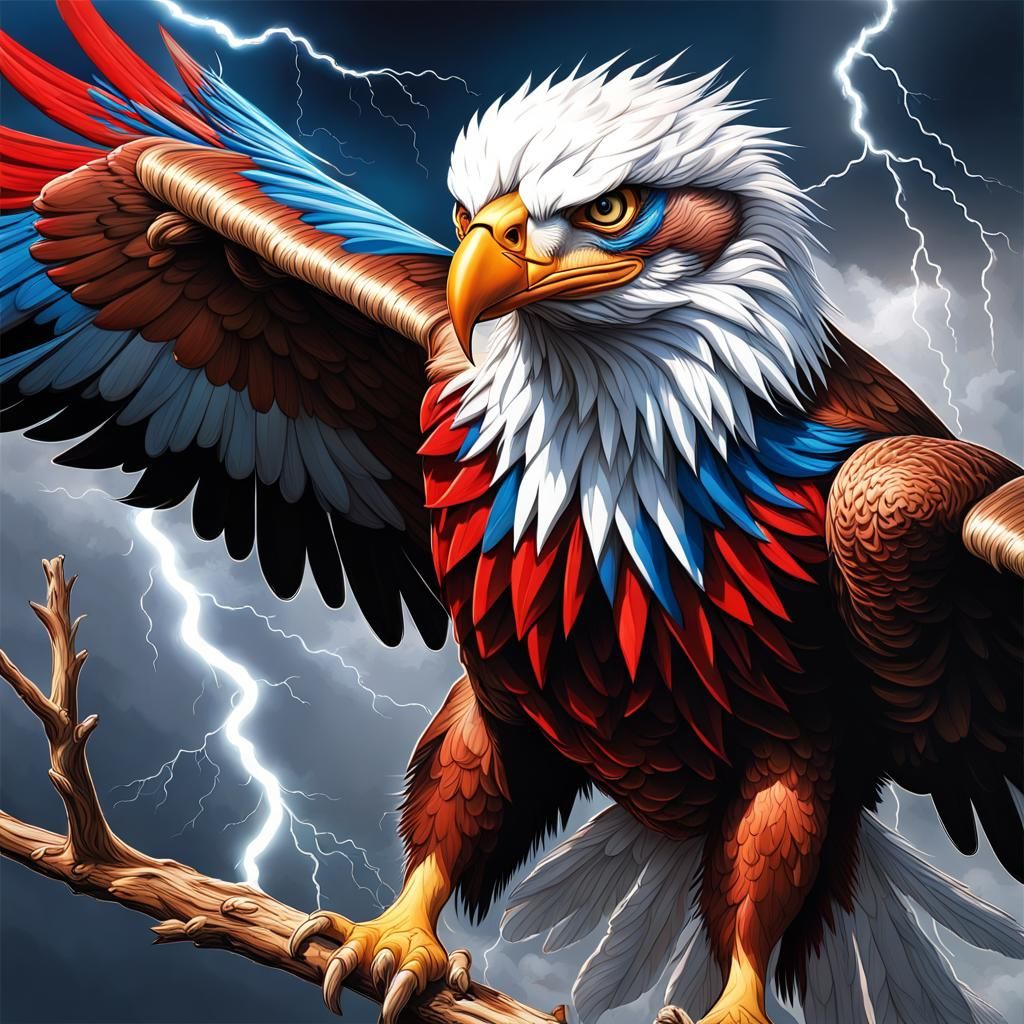Eagle-like  red, white and blue Native Amercan Thunderbird, ...