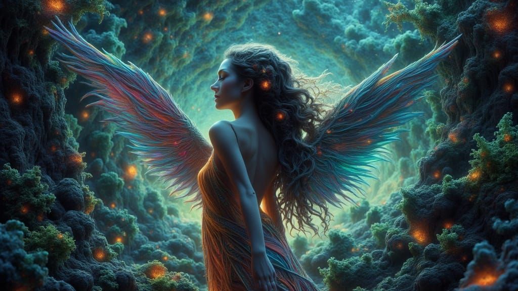 Ethereal Woman Under Starry Night Sky