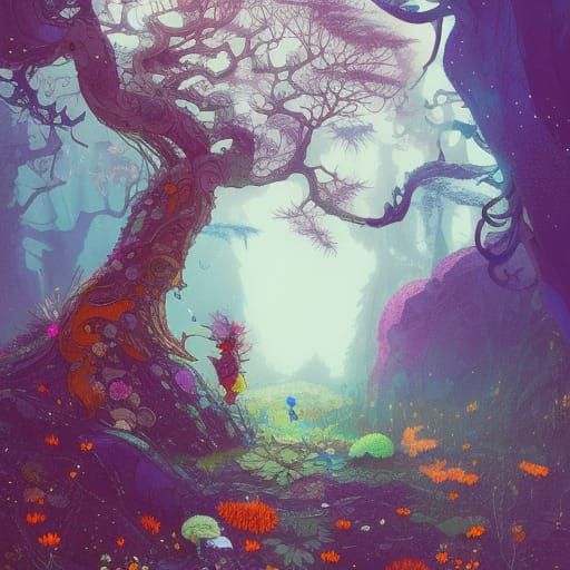 Enchanted Haiku Tree: Colorful Fantasy Illustration