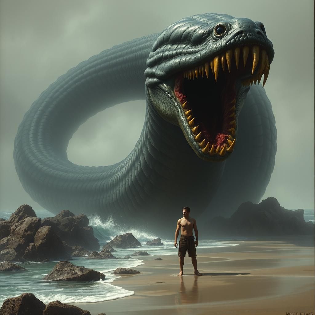 Colossal Eel Sea Monster Inspired by Giger and Frazetta