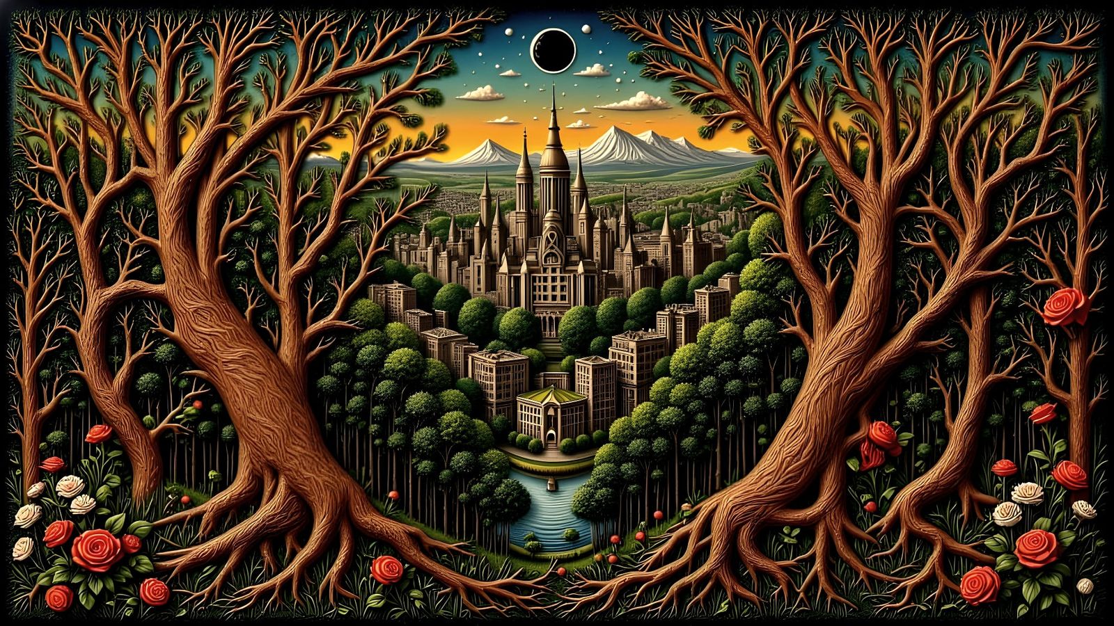 Ancient Tapestry Depicts City and Forest