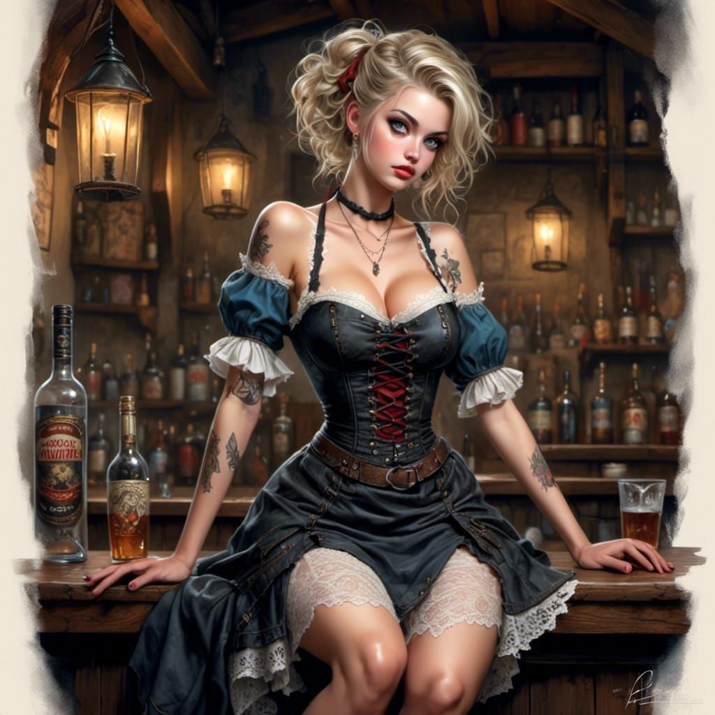 Beautiful Medieval Barmaid in Anime Style