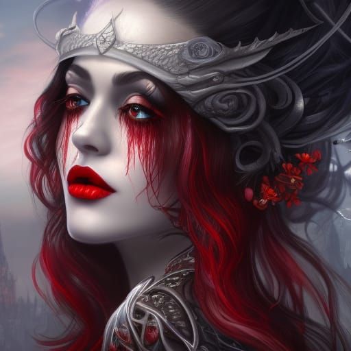 Erotic Vampire with Dark Hair, in Fantasy Art Style