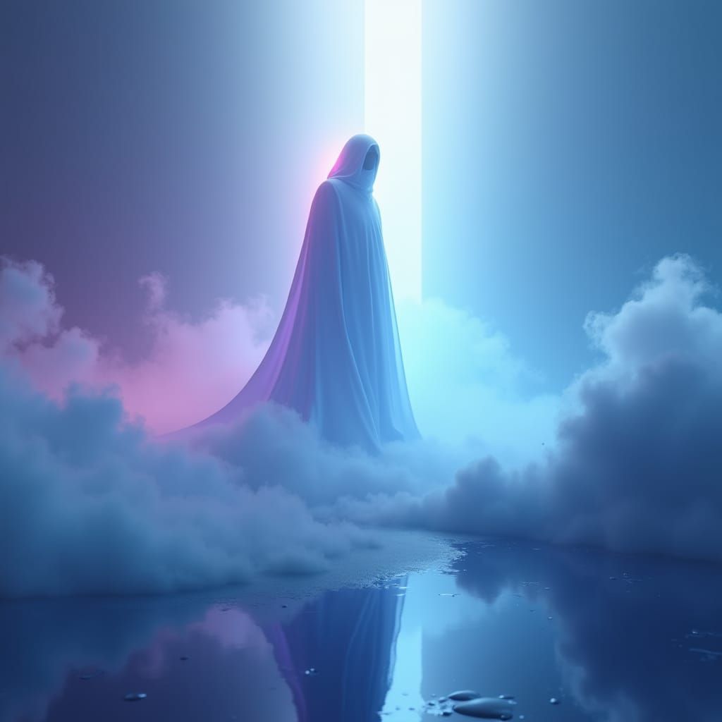 Ghostly Spectre Emerges in Futuristic Neon Landscape