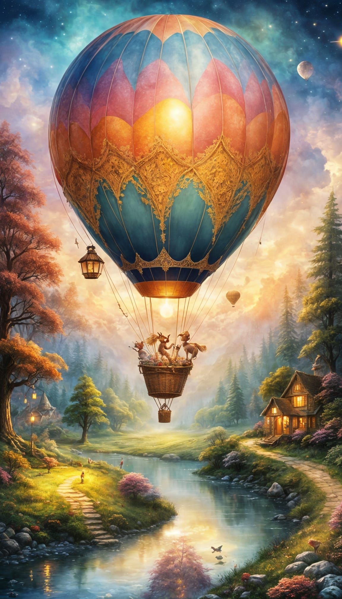 Magical Hot Air Balloon Flight in Dreamy Landscape