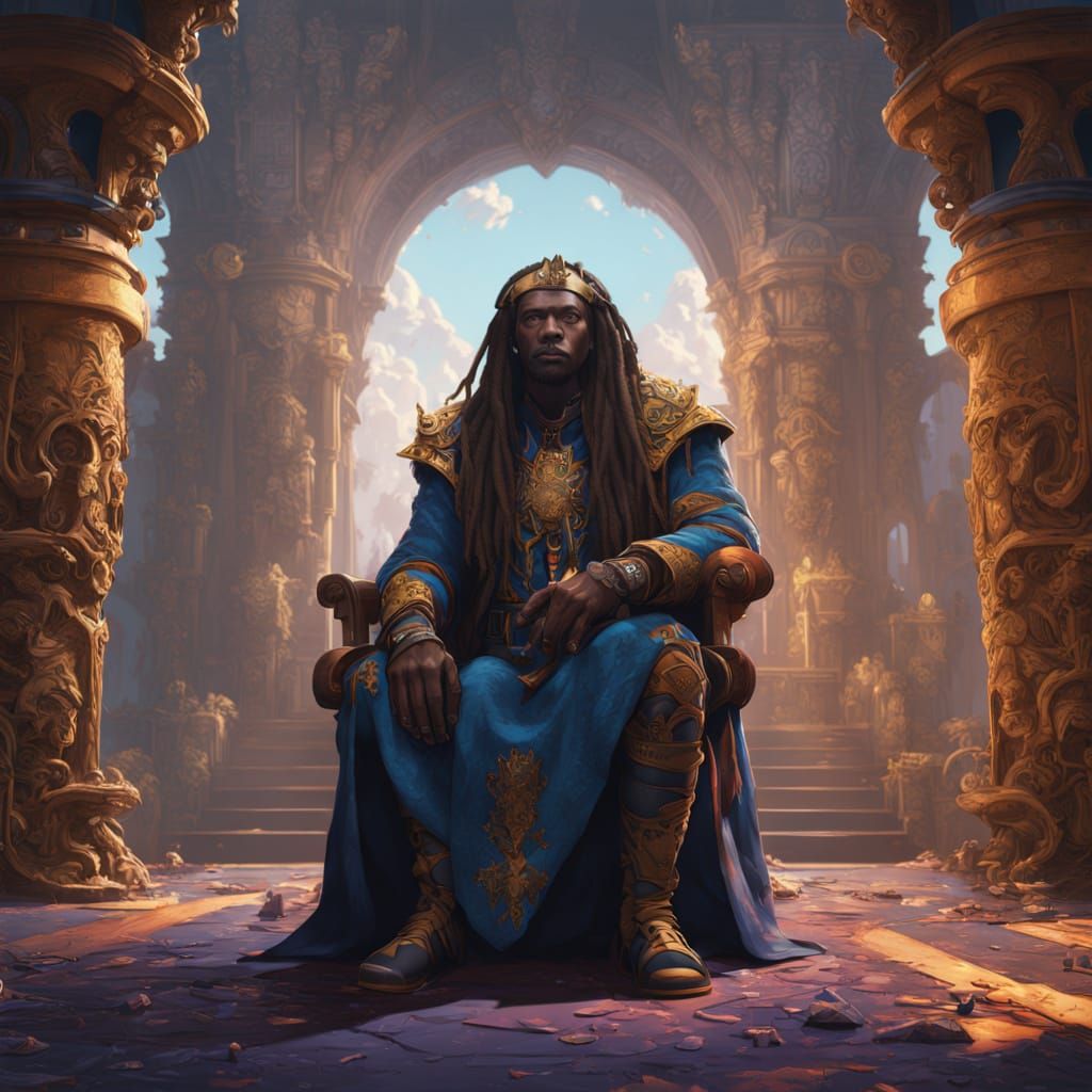 Regal Hyperrealistic Portrait of a Strong Black King in Vibr...