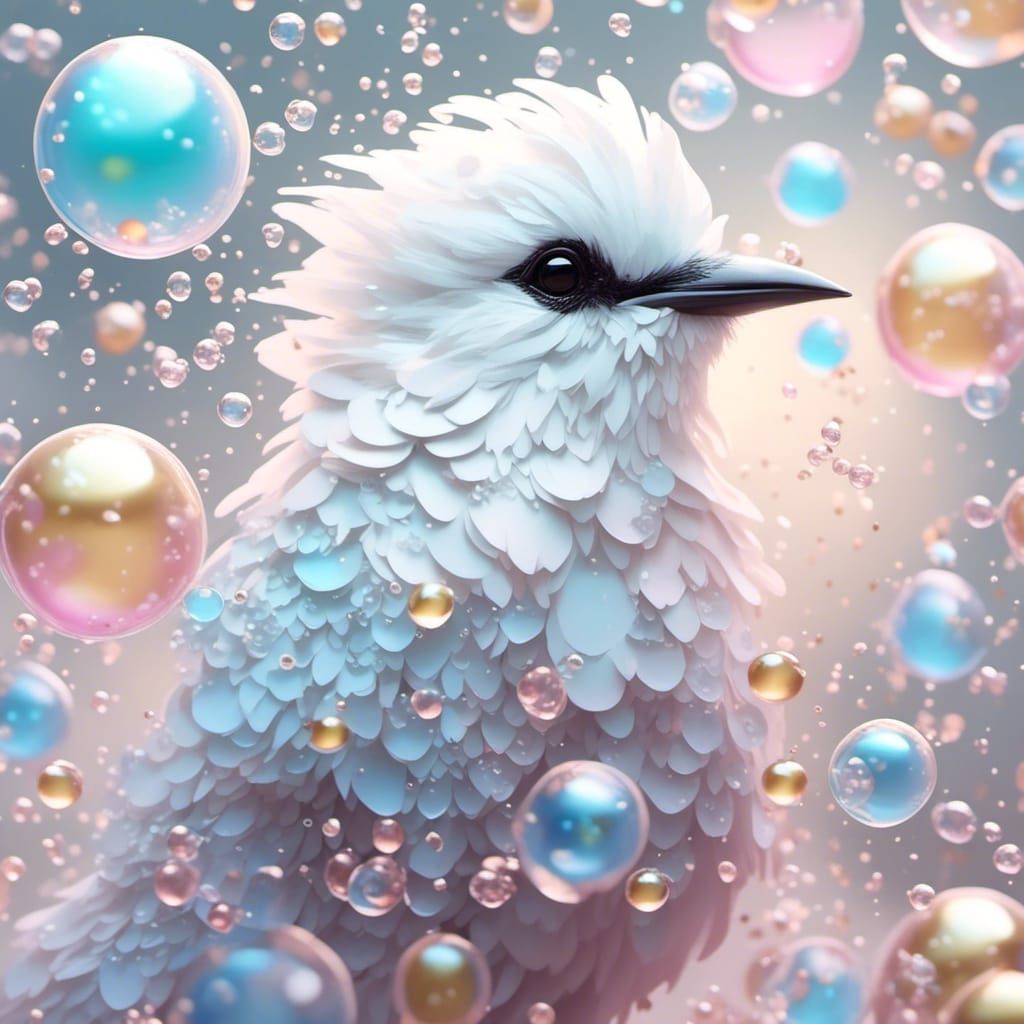 Pastel Bird with Bubbles in Gold Accent