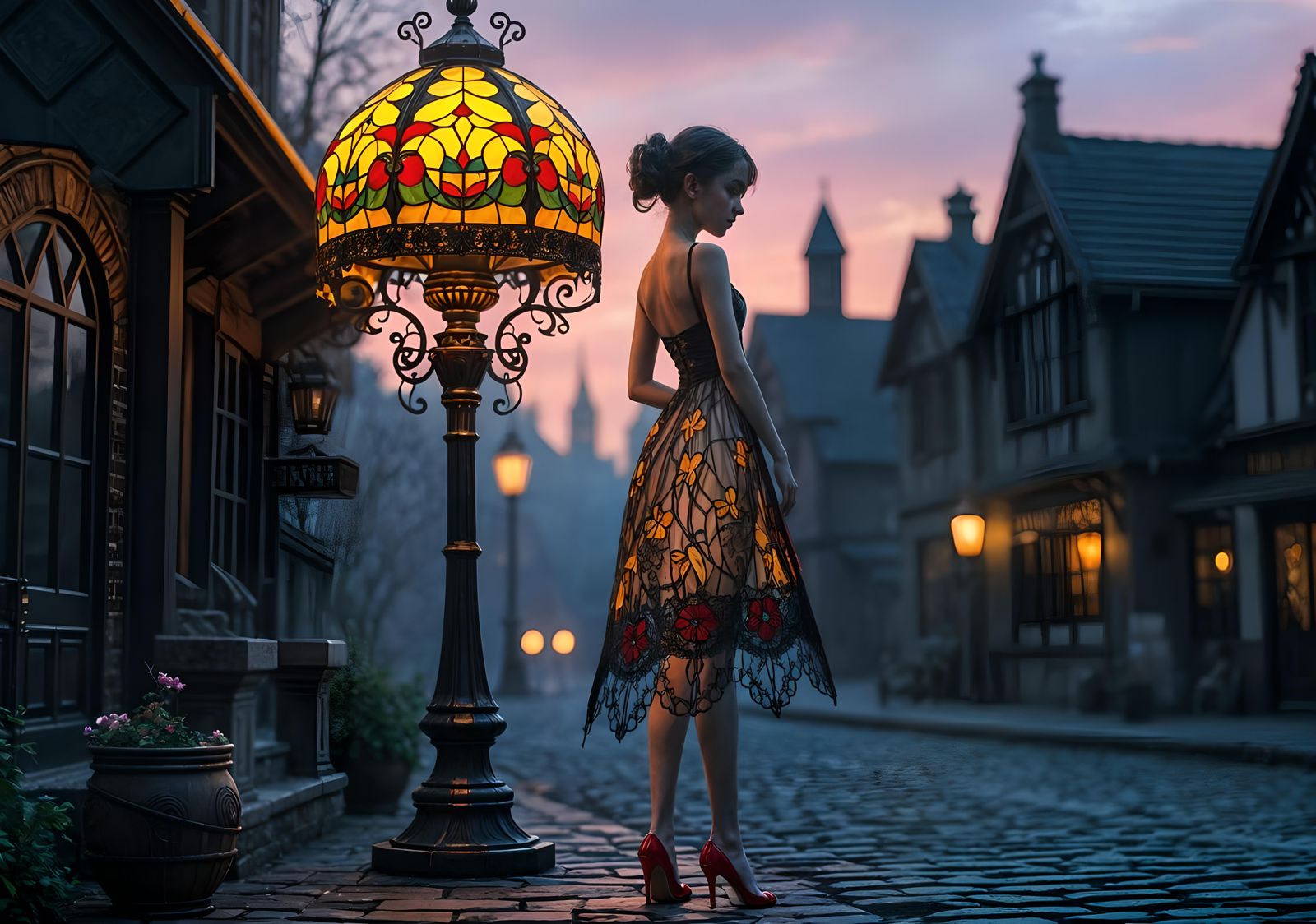 Gothic Doll in Art Nouveau Stained Glass Dress