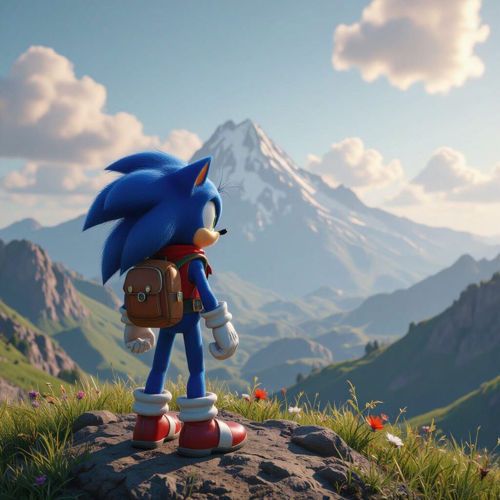 Sonic on Green Hill Mountain: 3D Render