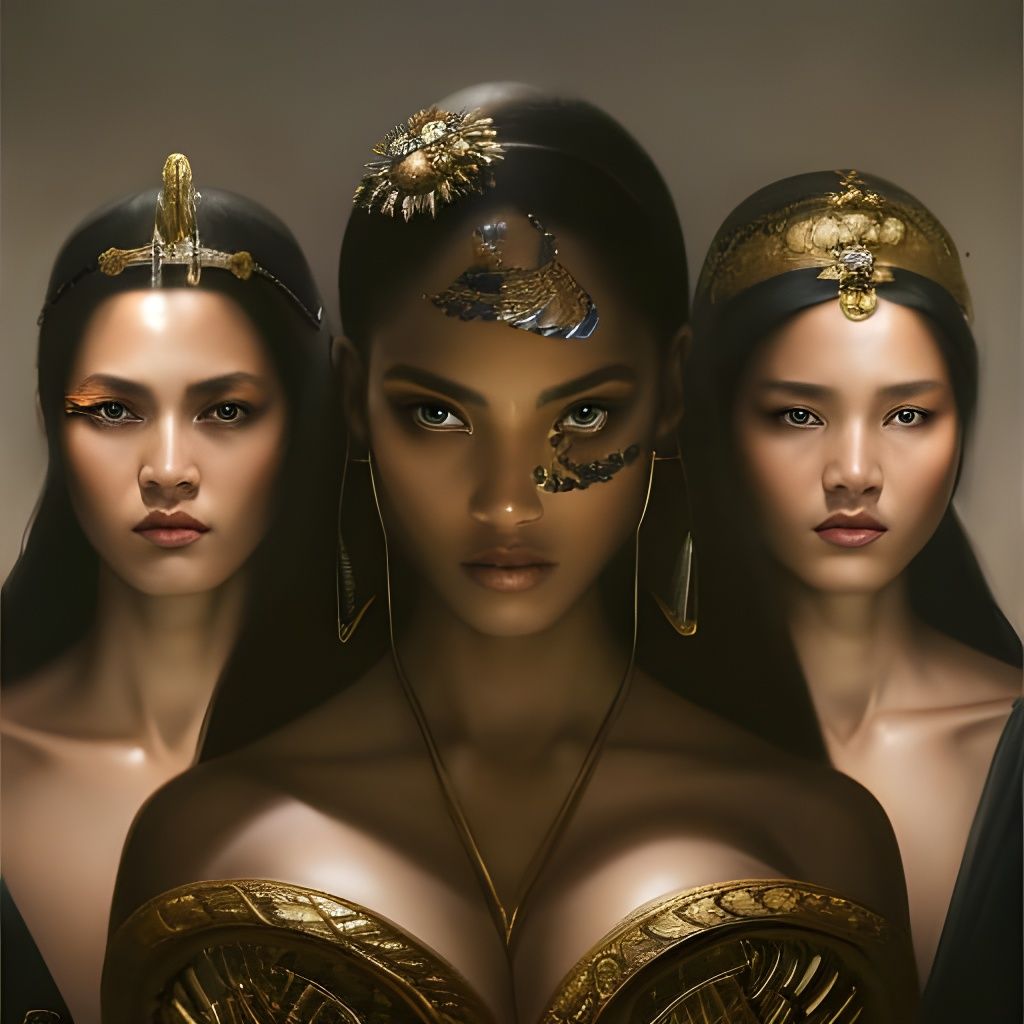 Elegant Ashanti Women Portrait in Art Nouveau Style