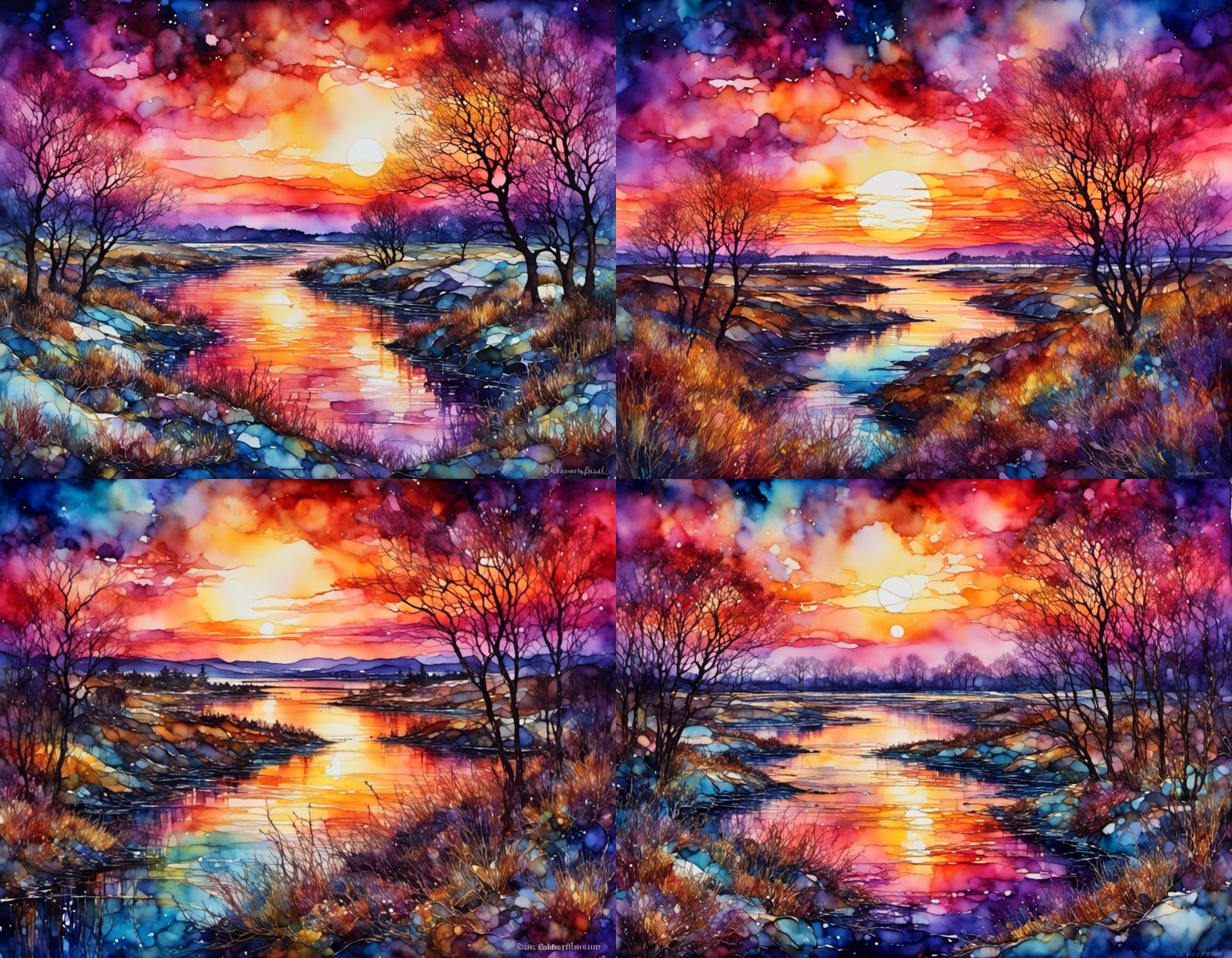 Schelde Estuary Sunset in Fine Art Alcohol Ink