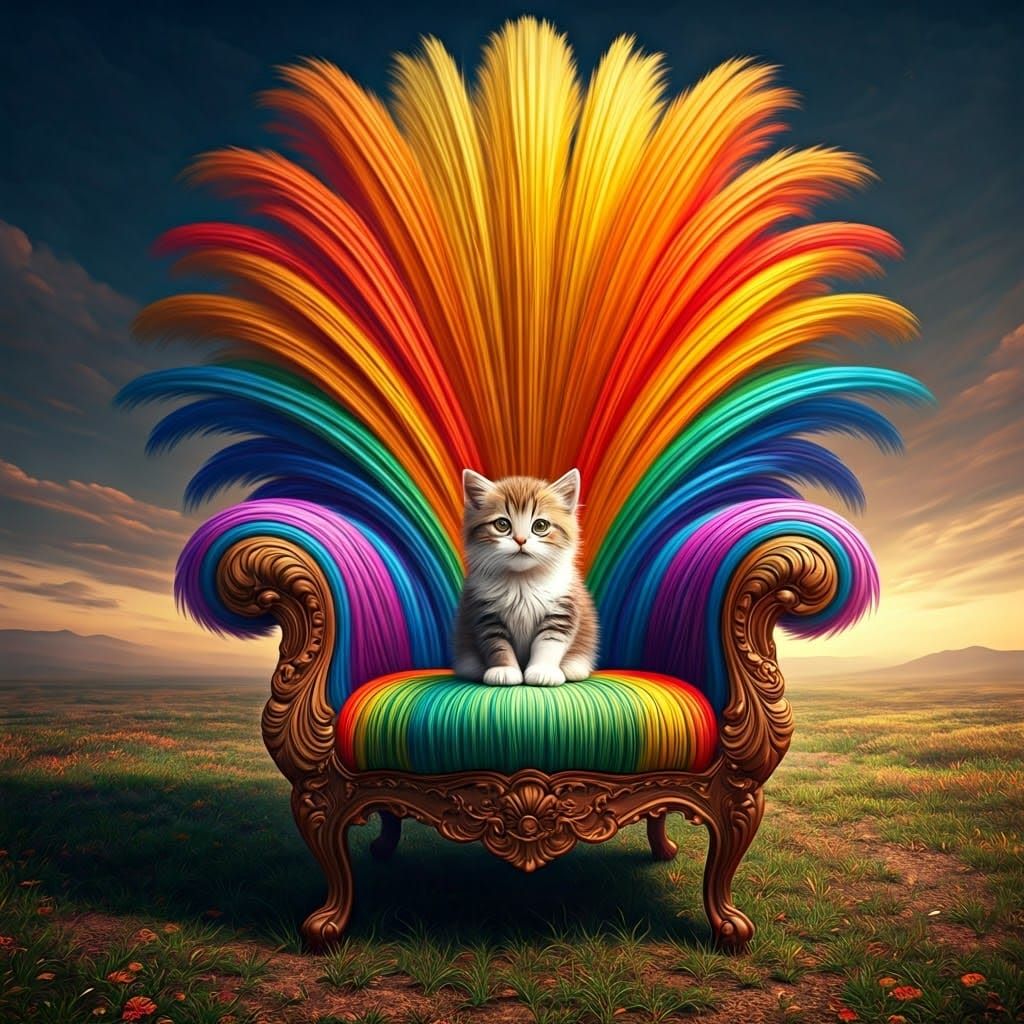 Rainbow Chair with Kitten in Fantasy CGI