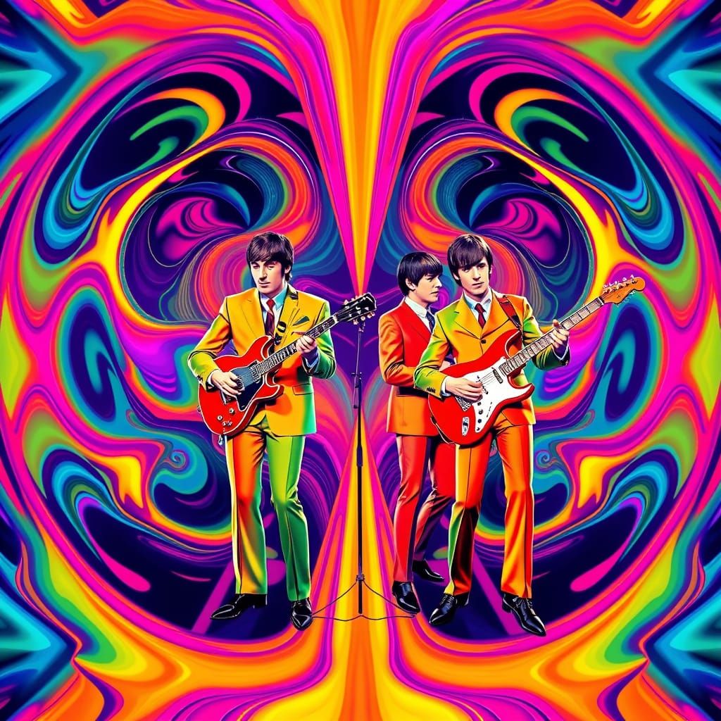 Psychedelic Rock Icons in Neon-Lit Glory