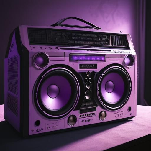 Hyperrealistic Boombox in a Purple Room, HDR