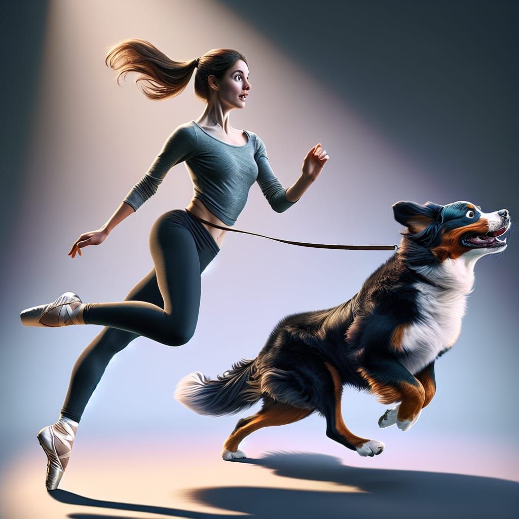 Humorous Pirouette Interrupted by Playful Dog