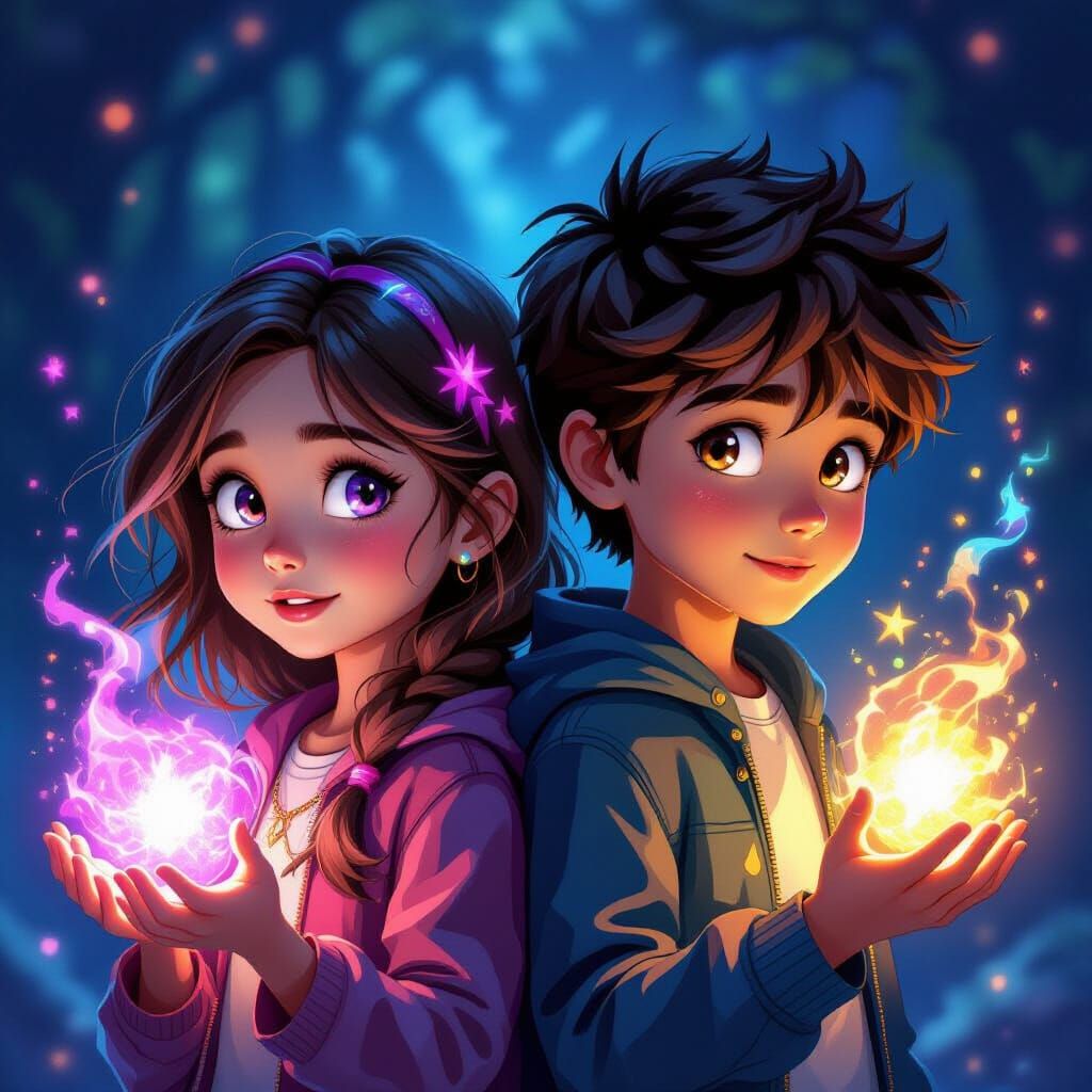 Young Sorcerers with Glowing Magic Powers