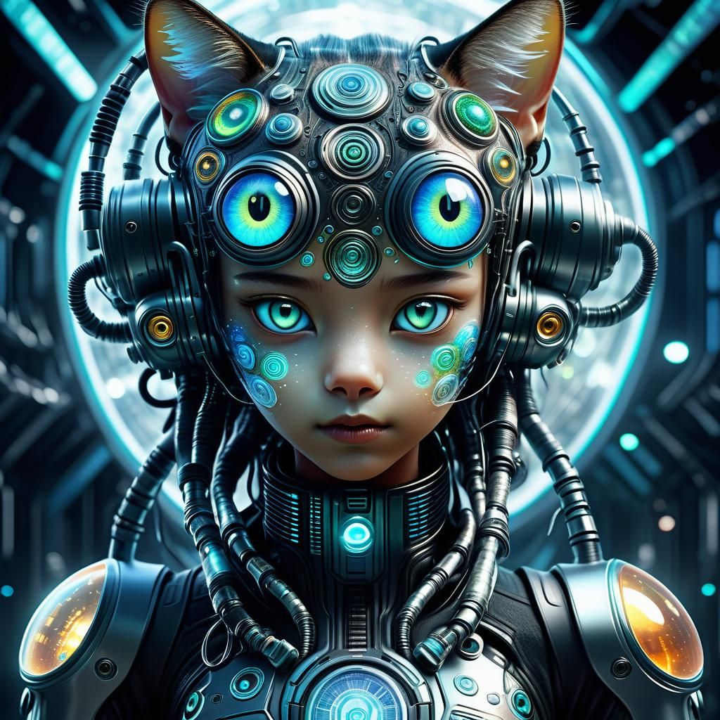 Biopunk with Bioluminescent Hair in Mixed Media Style