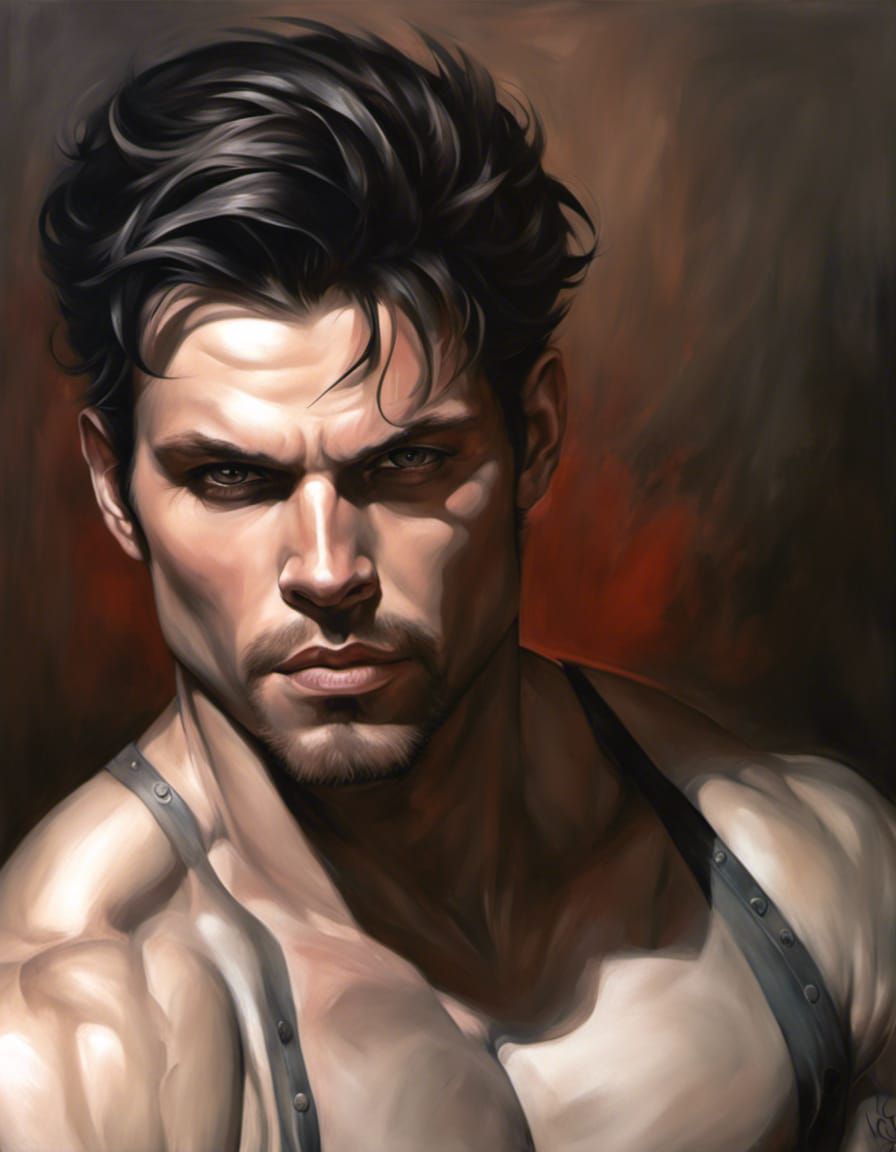 Gothic Oil Painting: Male Ellen Ripley with Tattoos