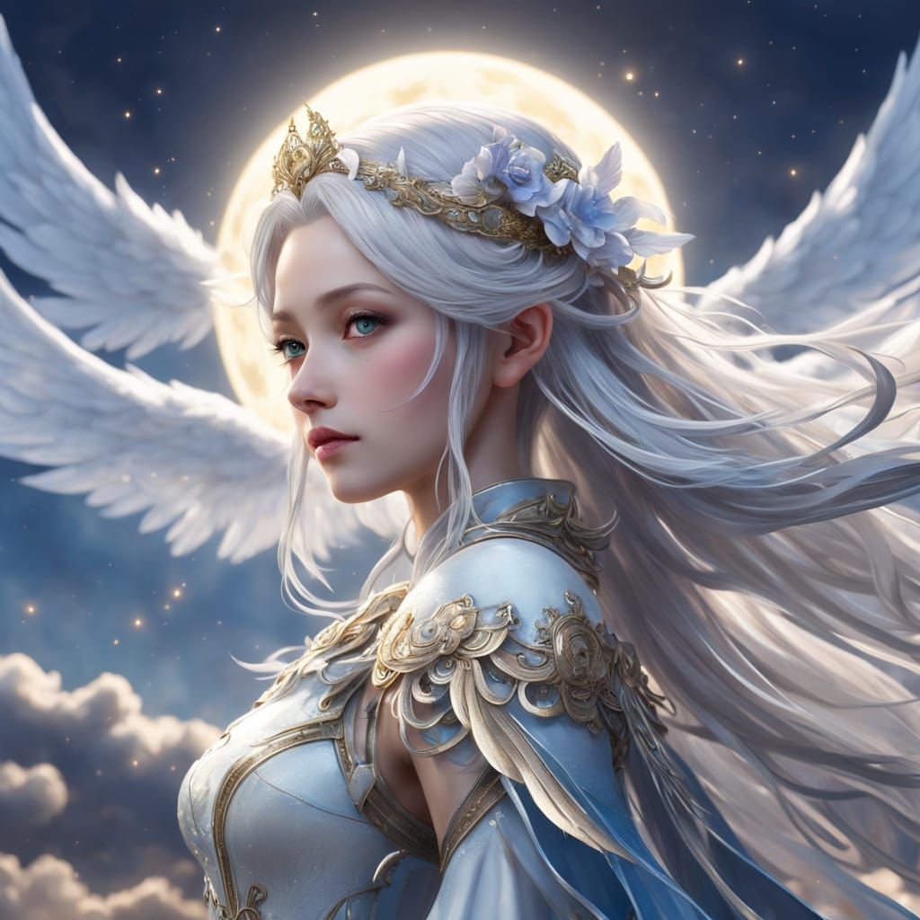 Majestic Angel Soars Above Ethereal Clouds in Celestial Beau...