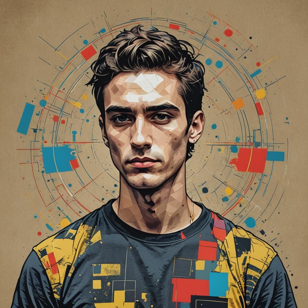 Young Man Portrait in Pop Art Style