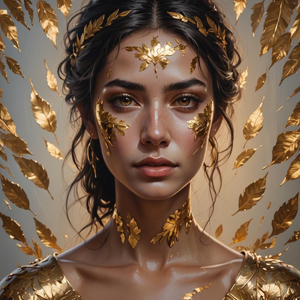 Hyperrealistic Portrait with Gold Leaf Accents