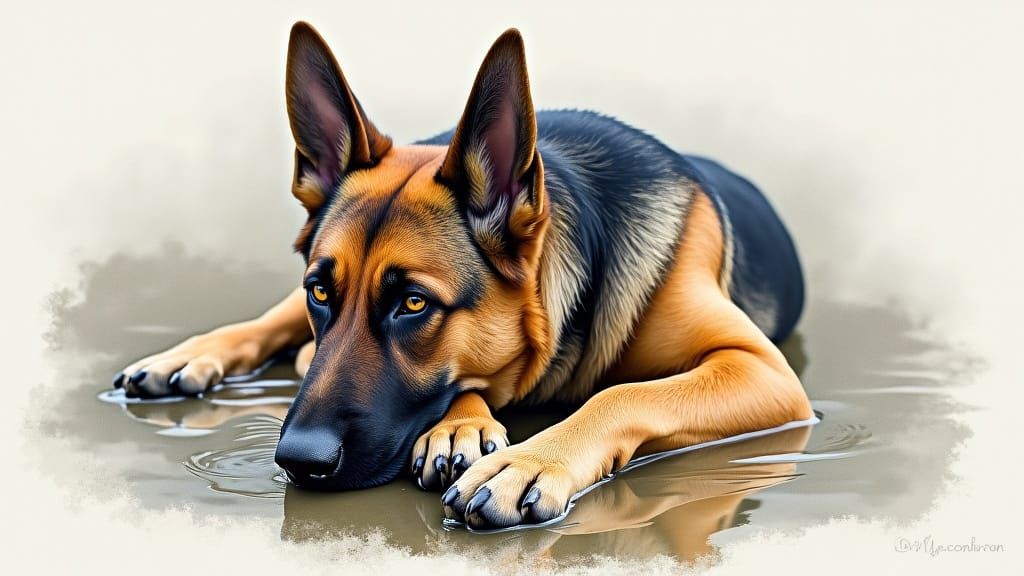 Loyal German Shepherd in Watercolor Design