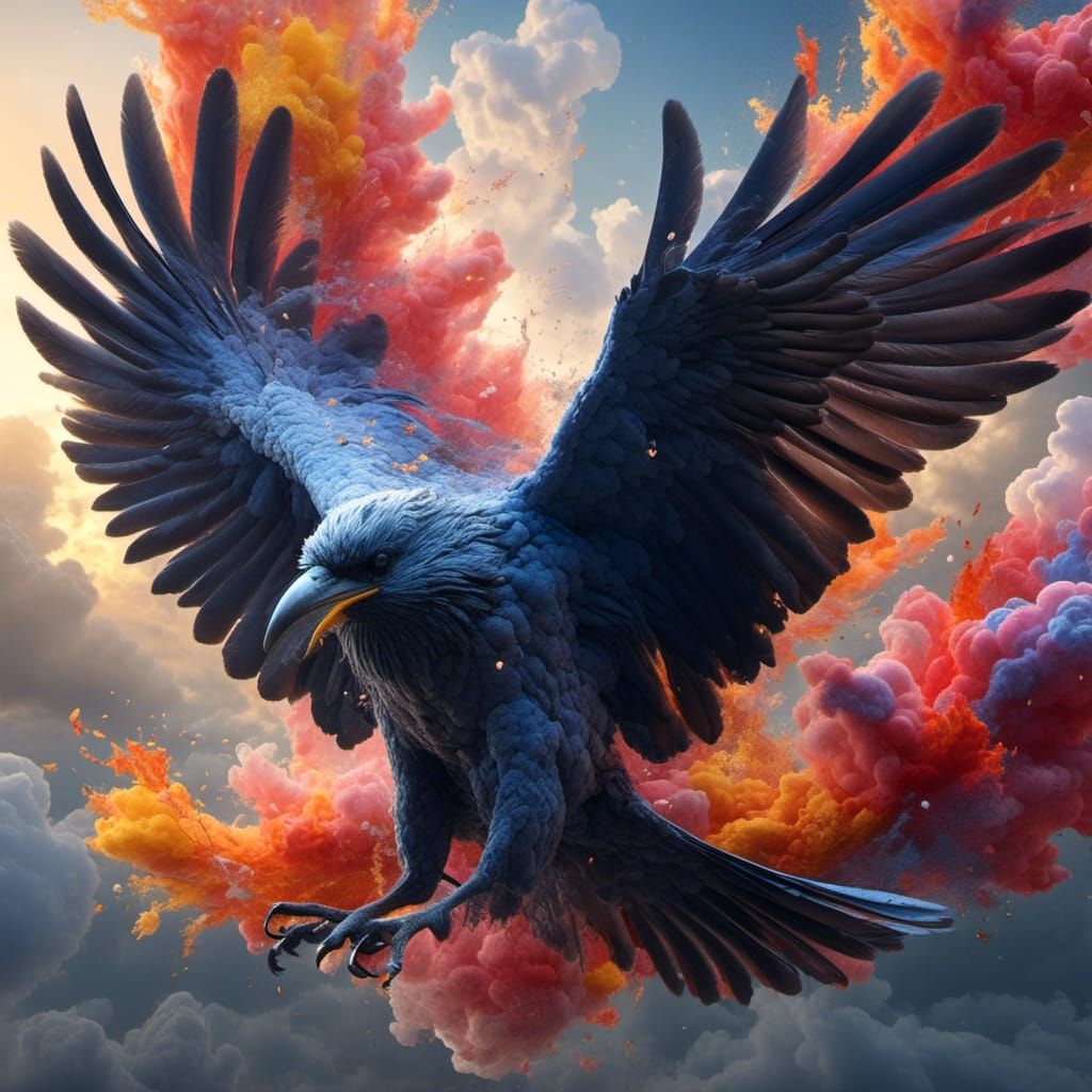 Detailed Raven in Splash Art Style