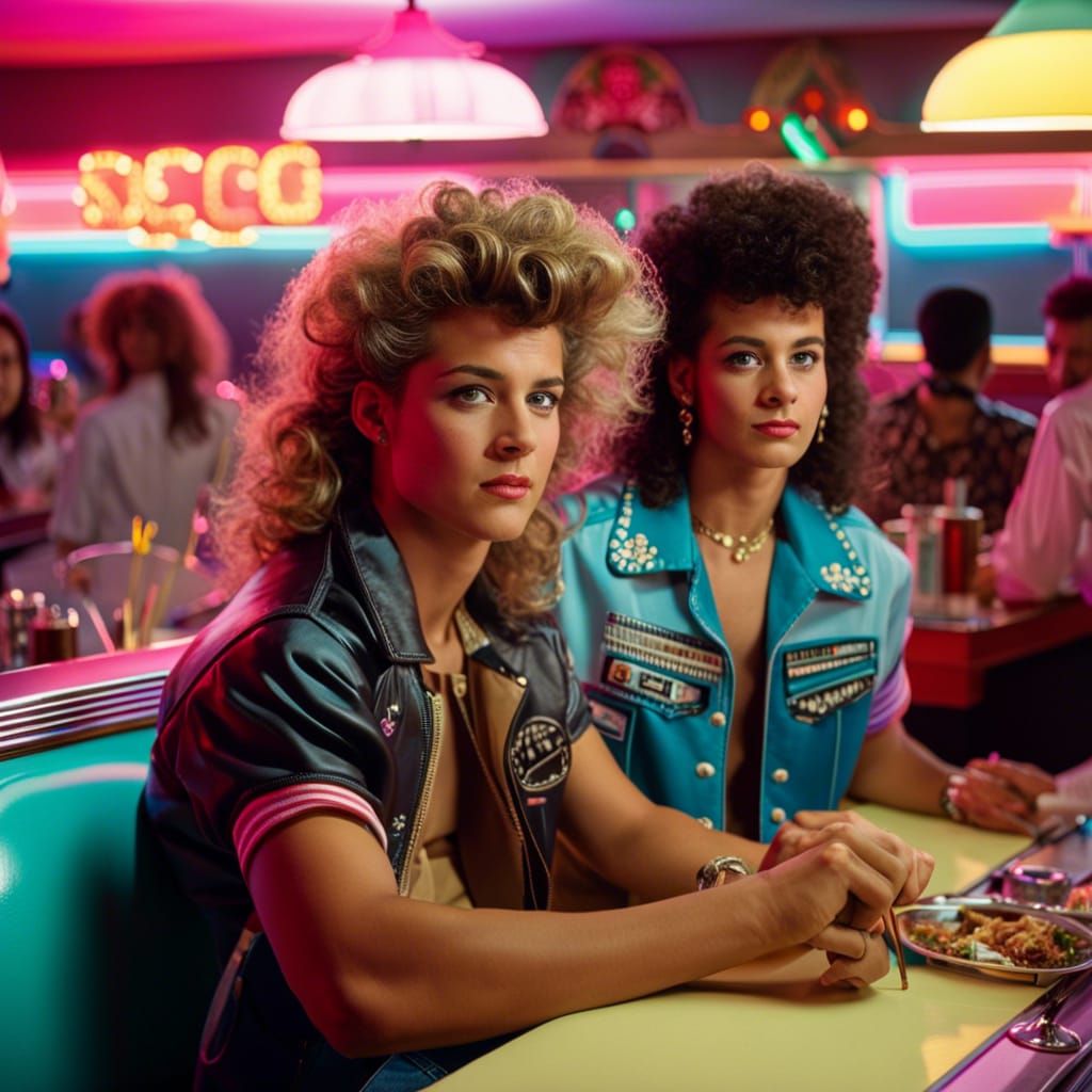 1980s Diner Scene with Neon Lights