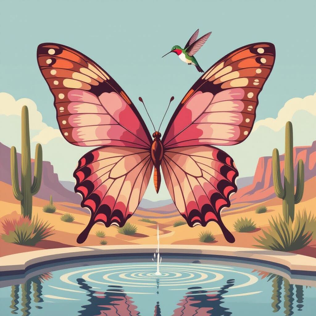 Abstract Butterfly in Flight with Hummingbird, O'Keeffe Insp...