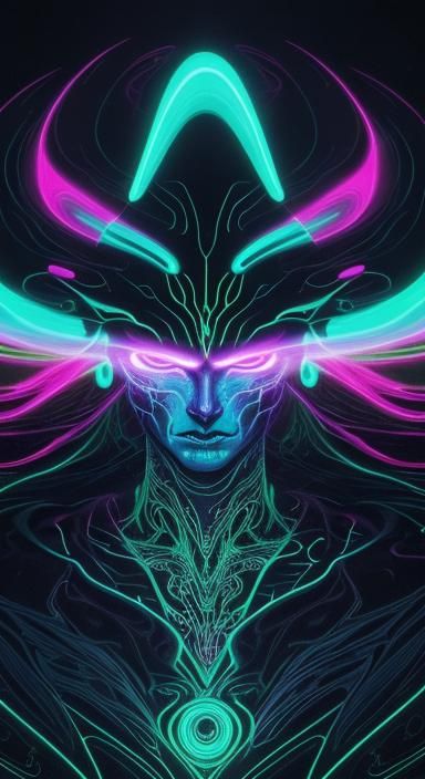 Bioluminescent Entity Emerges from Void in Visionary Art