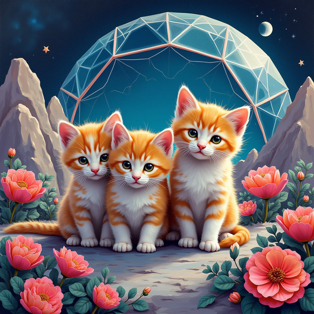 Kittens on the Moon in Neo-Cubist Style
