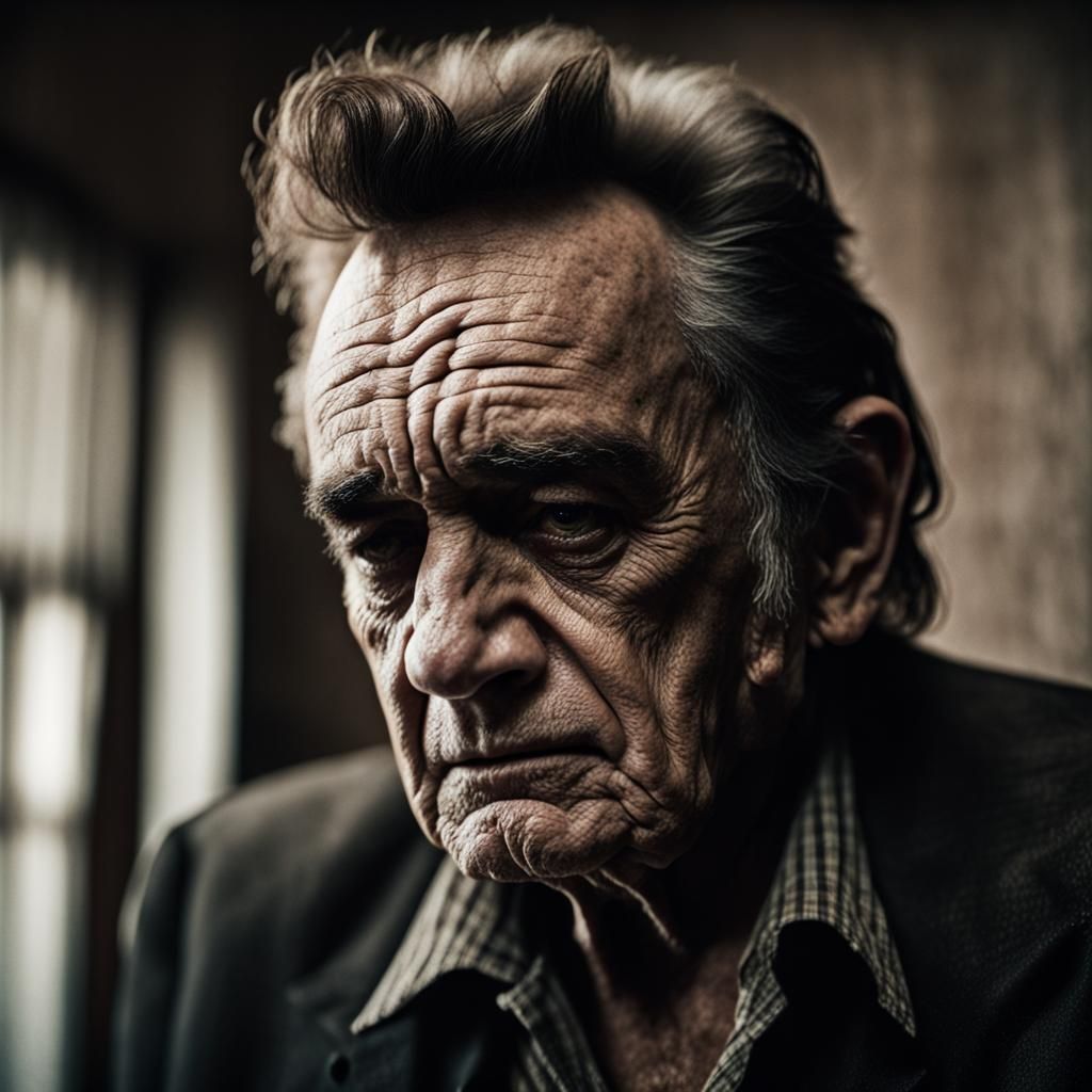 Worn Johnny Cash Portrait in Dusty Museum