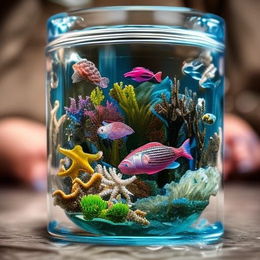 Ocean Ecosystem in Glass Jar: Realistic Digital Art