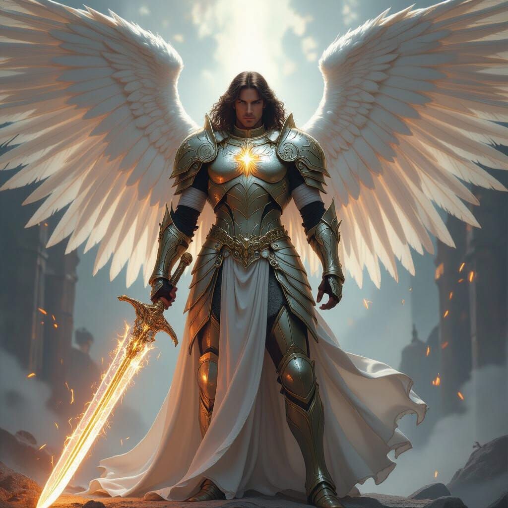 Radiant Warrior Angel in Gleaming Armor