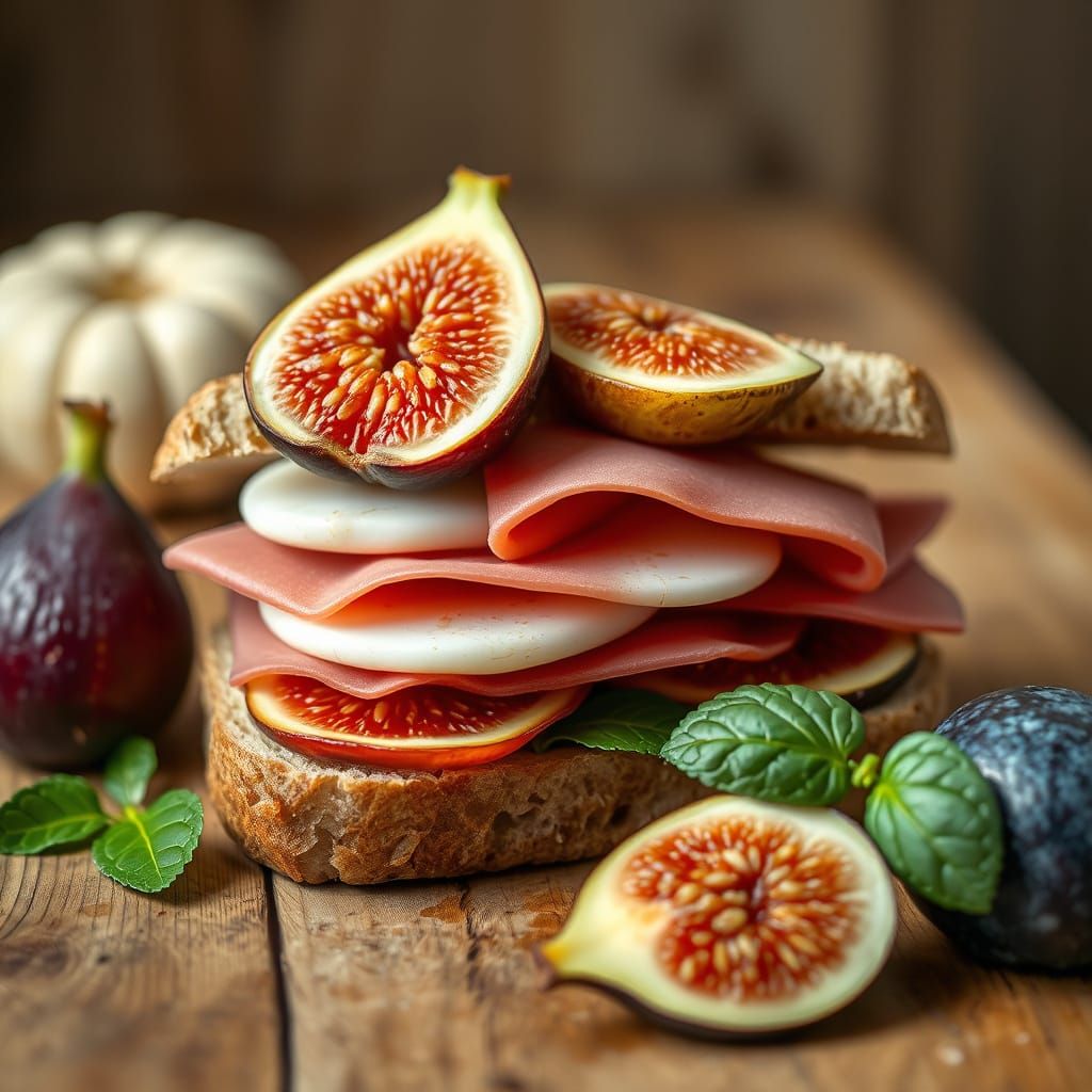 Wholesome Fig and Ham Sandwich in Elegant Still Life