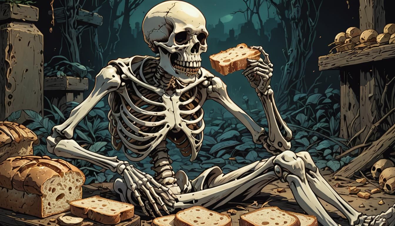 Skeleton's Bread Choking Incident: Cel-Shaded Comic Art
