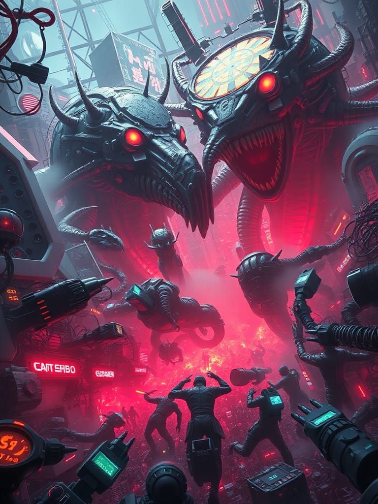 Cyberpunk Monsters Unleash Chaos in Dystopian Dreamscape