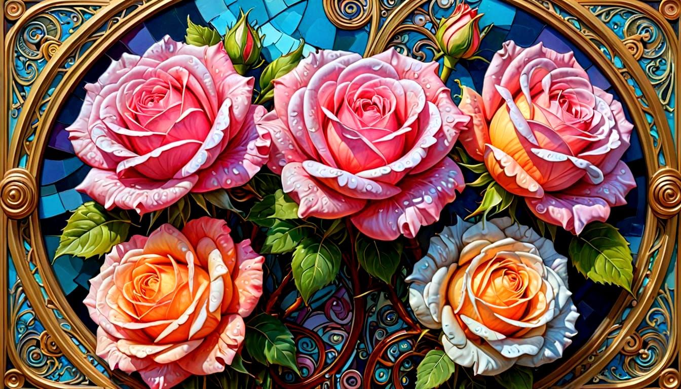 Surreal Roses and Paisley in Art Nouveau Style