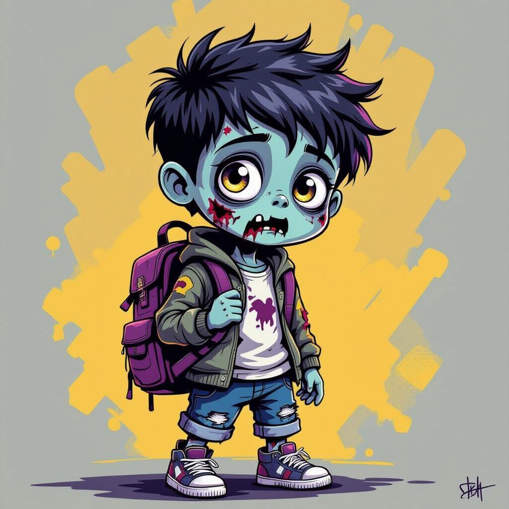 Zombie Boy Ready for School in Dark Fantasy Style