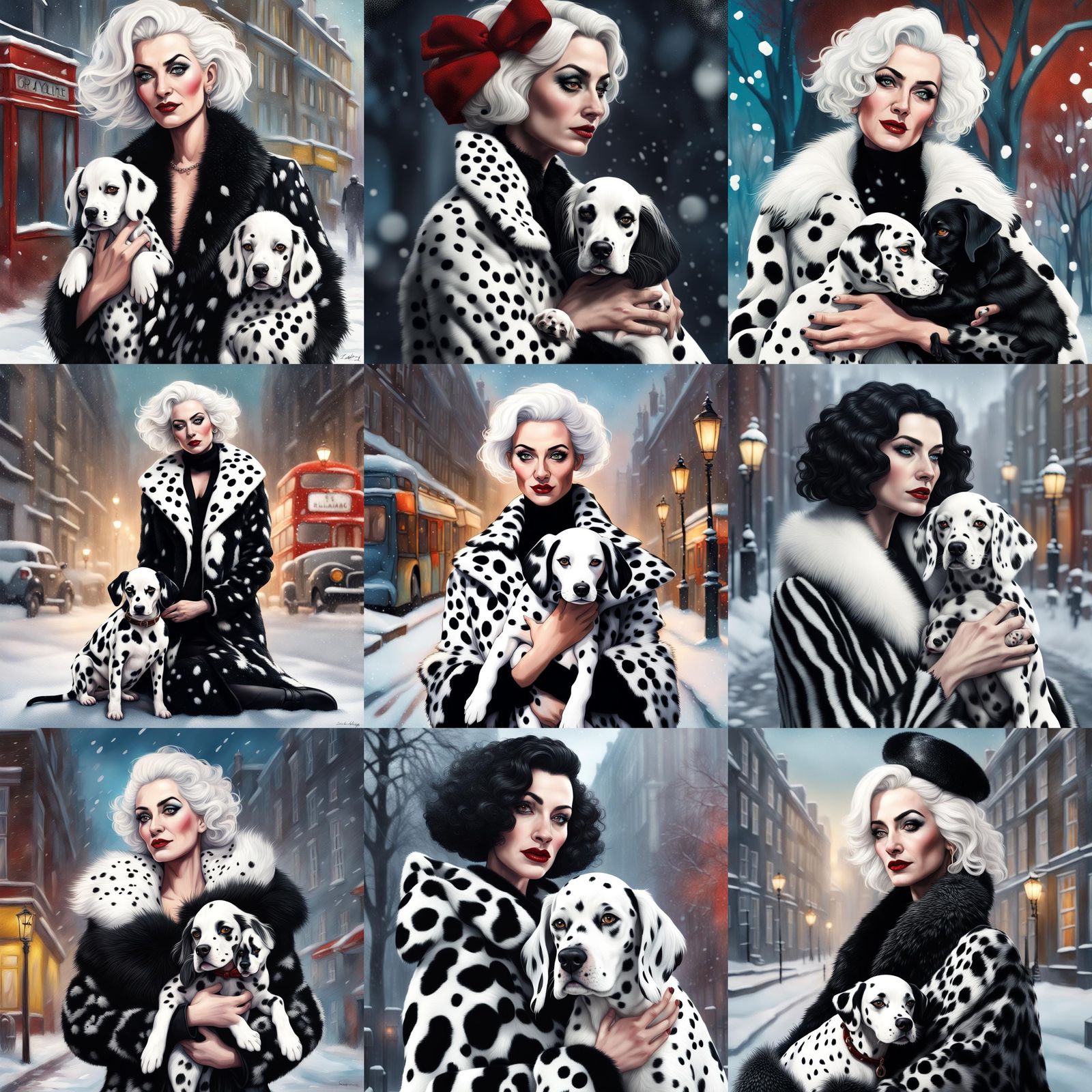 Hyperrealistic Cruella Deville with Puppies in London