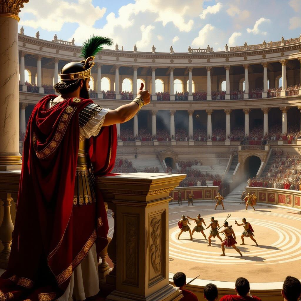 Roman Emperor Judging Gladiators, Dramatic Historical Scene