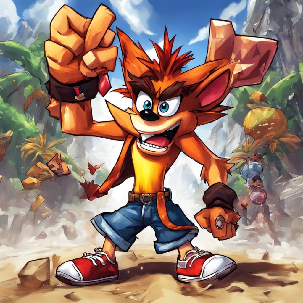 Red-Haired Crash Bandicoot in Anime Style