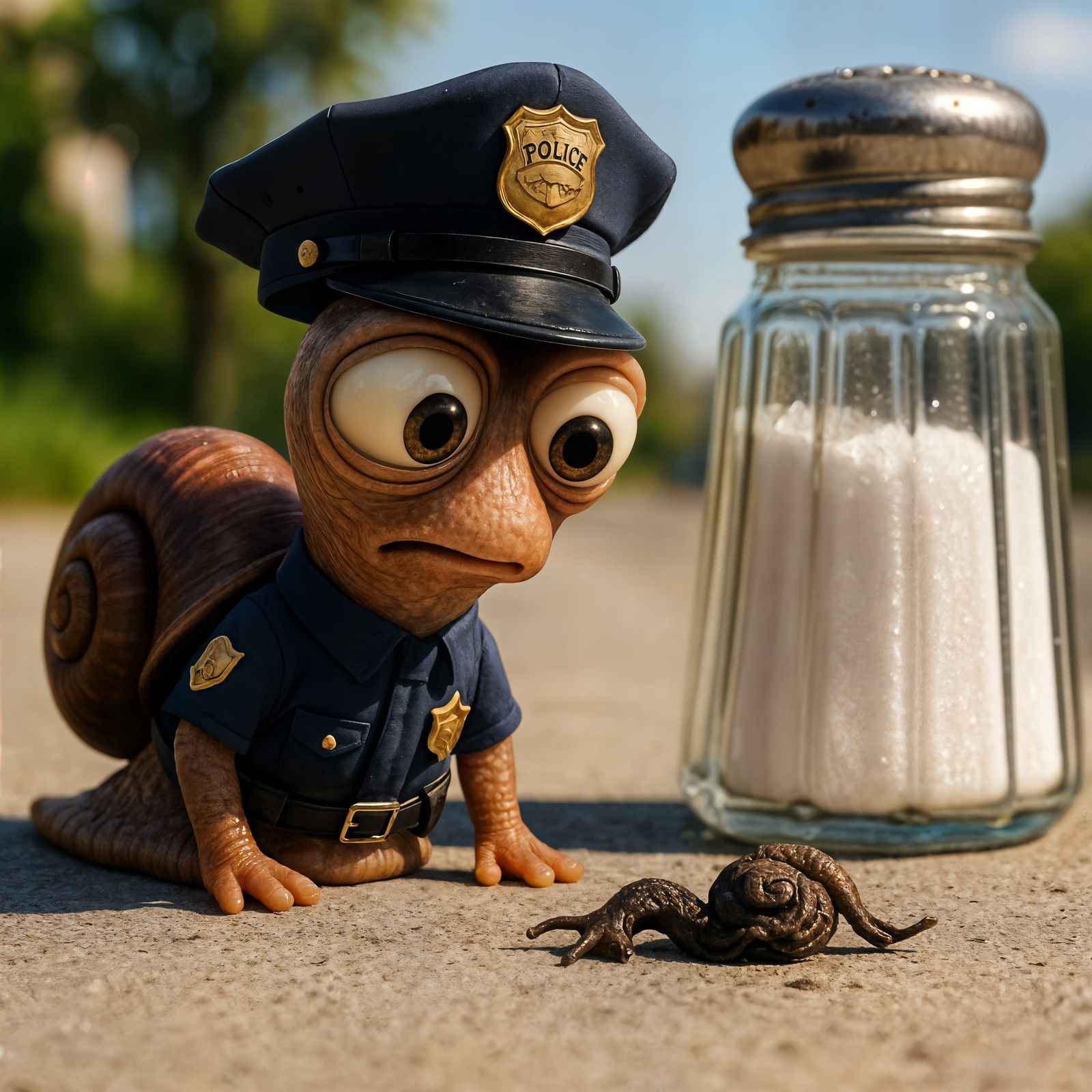 CGI Snail Detective Investigates Sidewalk Crime Scene